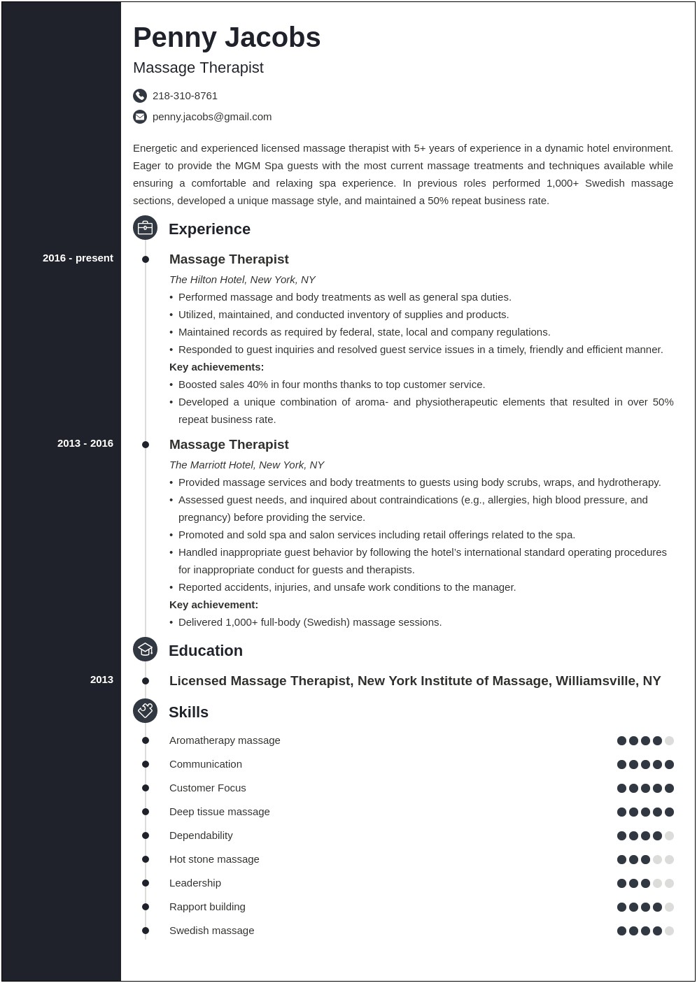 Massage Therapist Functional Resume Examples