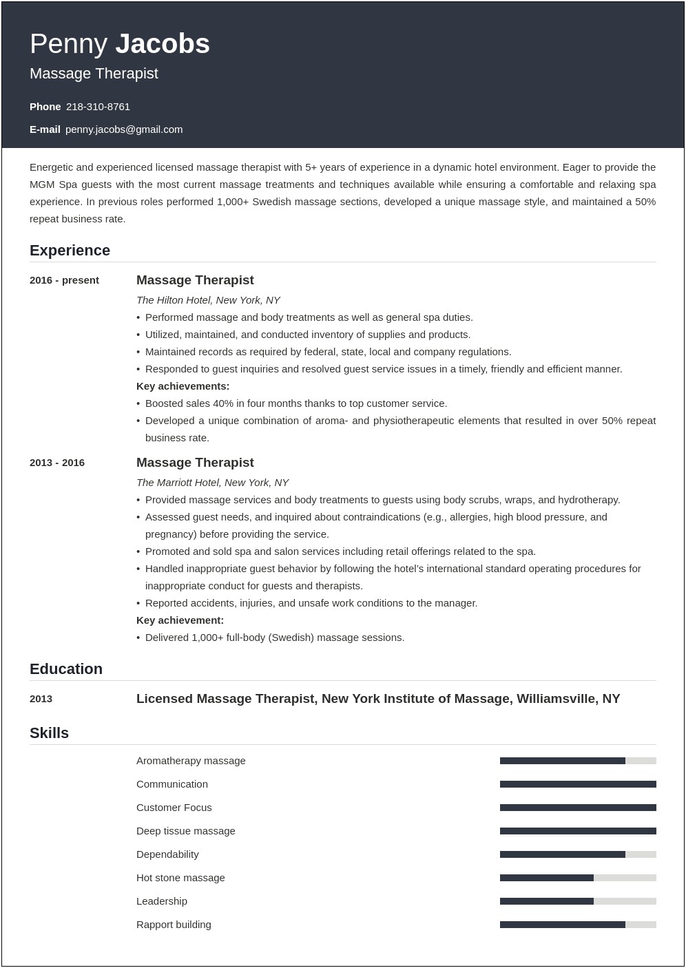 Massage Therapist Resume Objective Examples