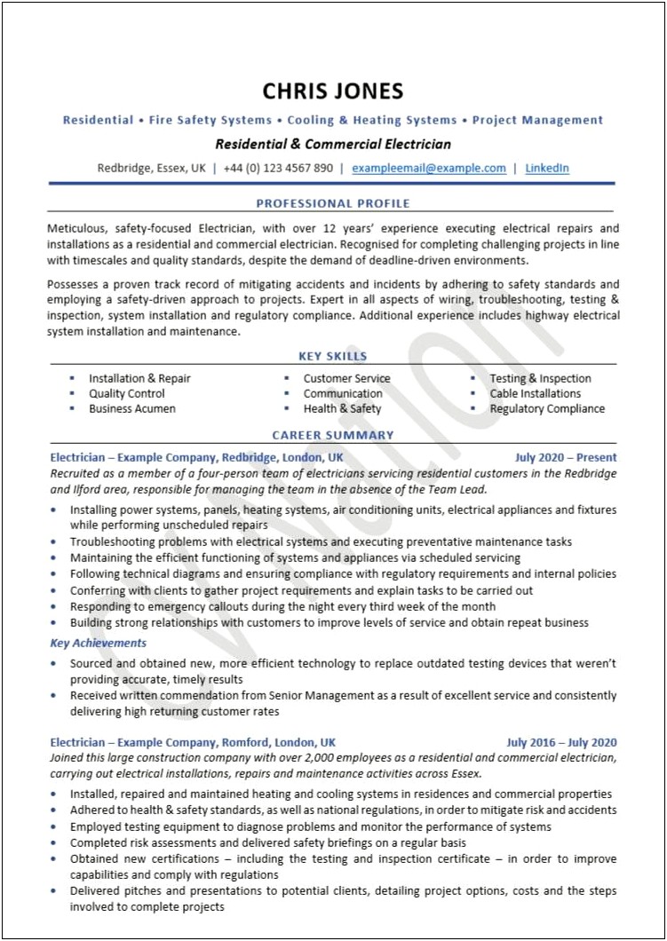 Master Electrician Resume Template Microsoft Word