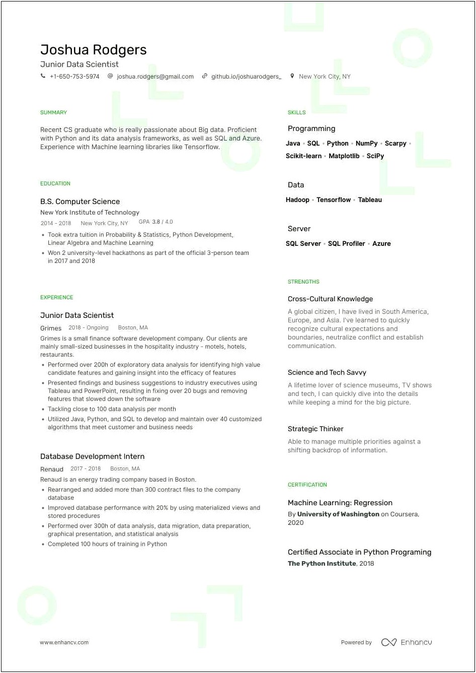 Master Of Computer Science Resume Sample