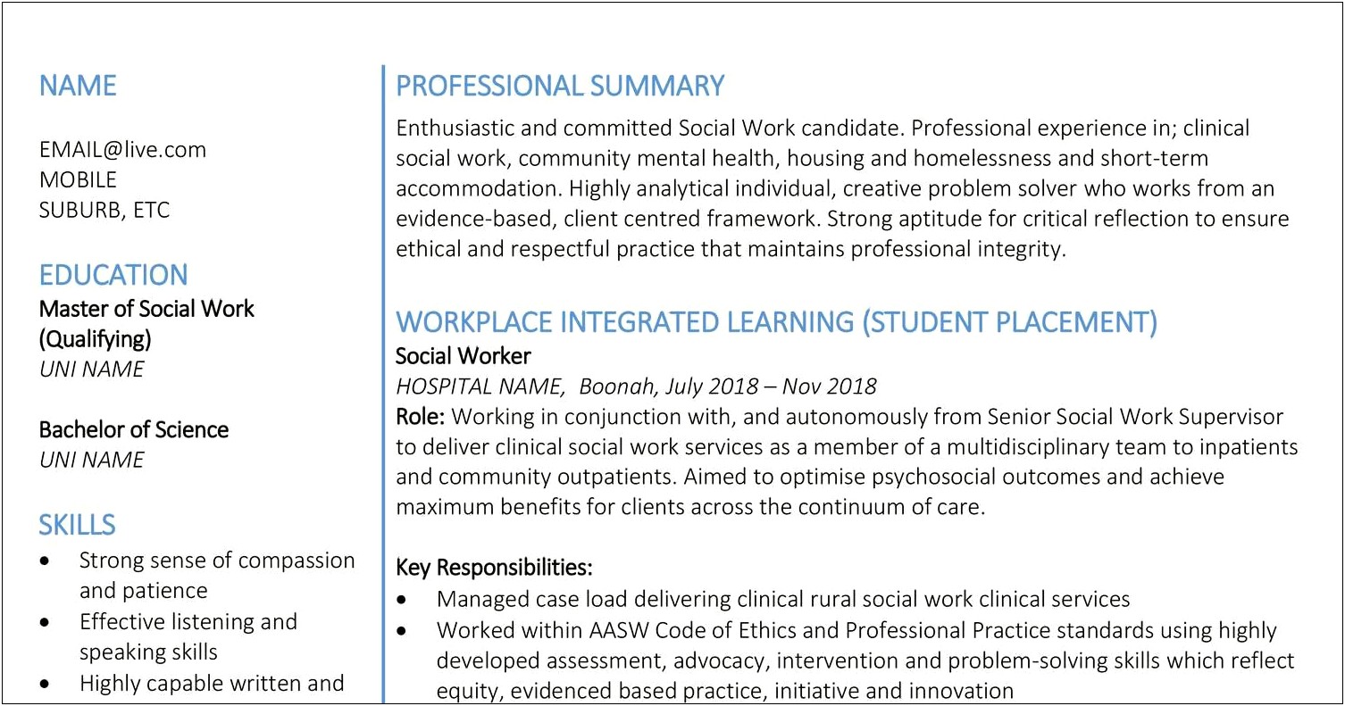 Master Of Social Work Candidate On Resume