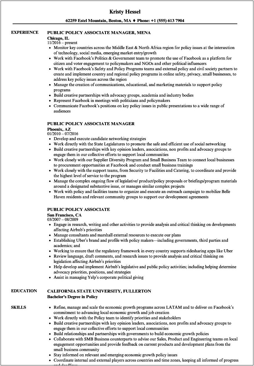 Master's In Public Administration Resume Example