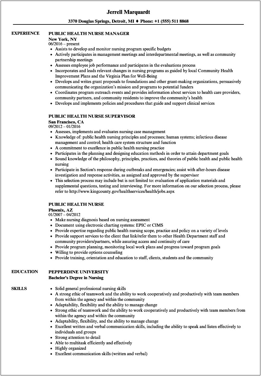 Masters Of Public Health Resume Examples