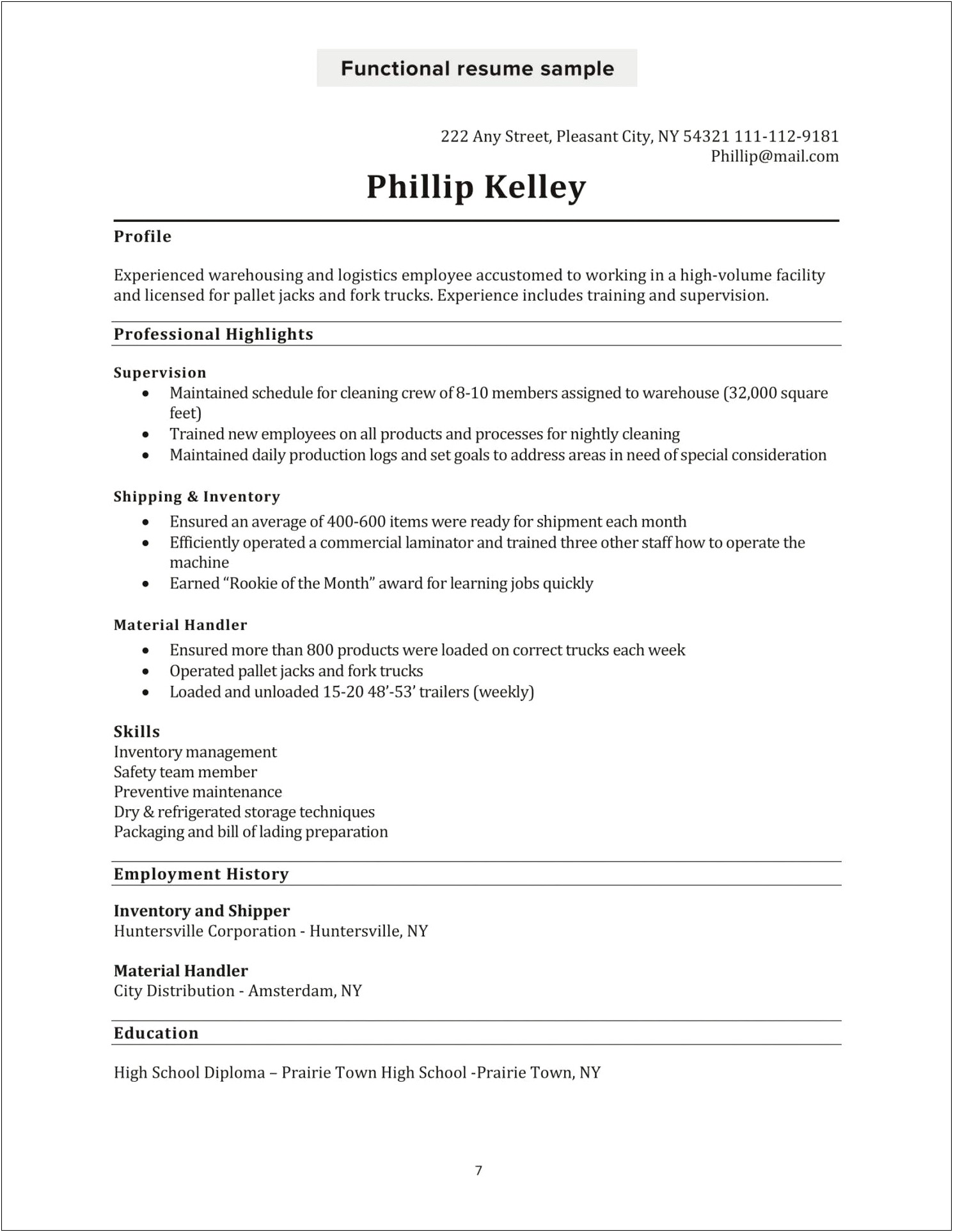 Material Handler I Experience On A Resume