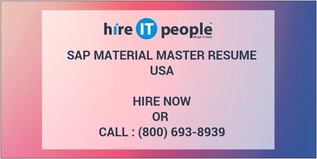 Material Master Data Management Resume