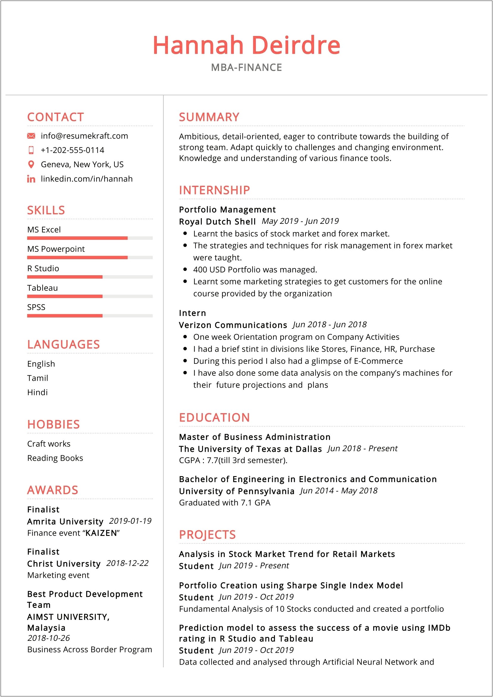 Mba Finance Experience Resume Objective