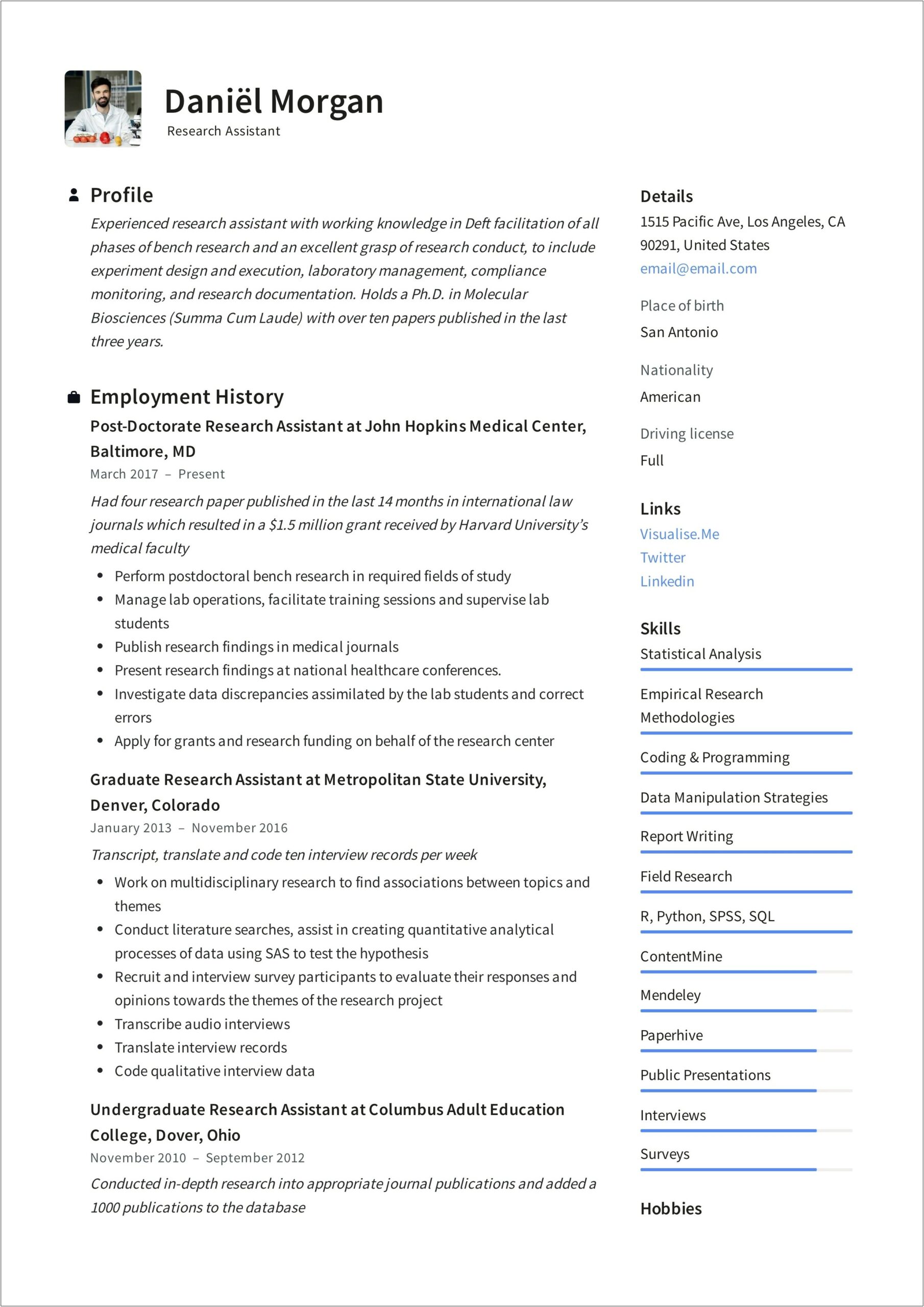 Mba Research Assistant Sample Resume