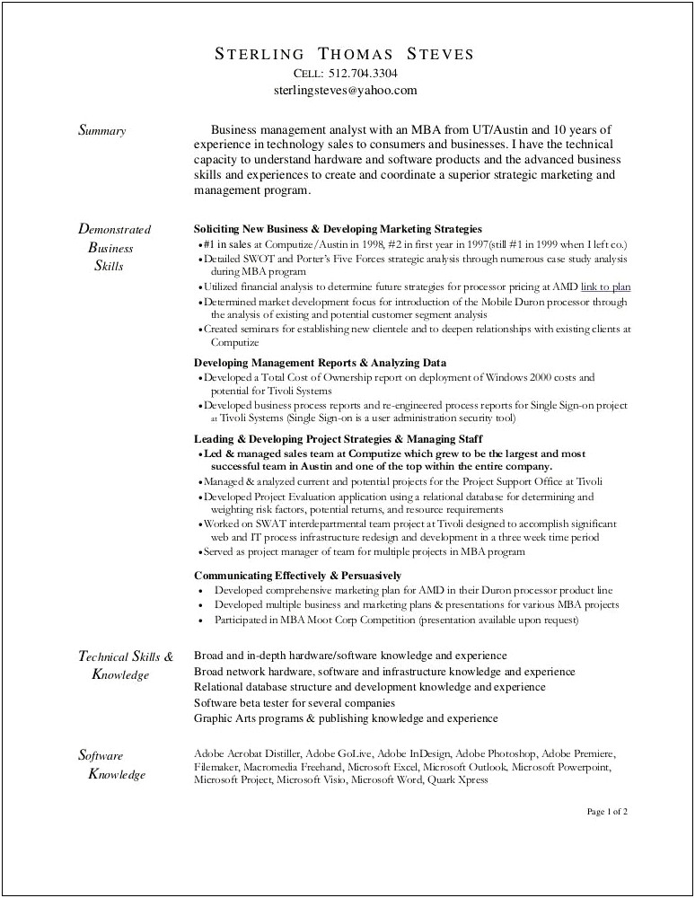 Mccombs School Of Business Mba Resume