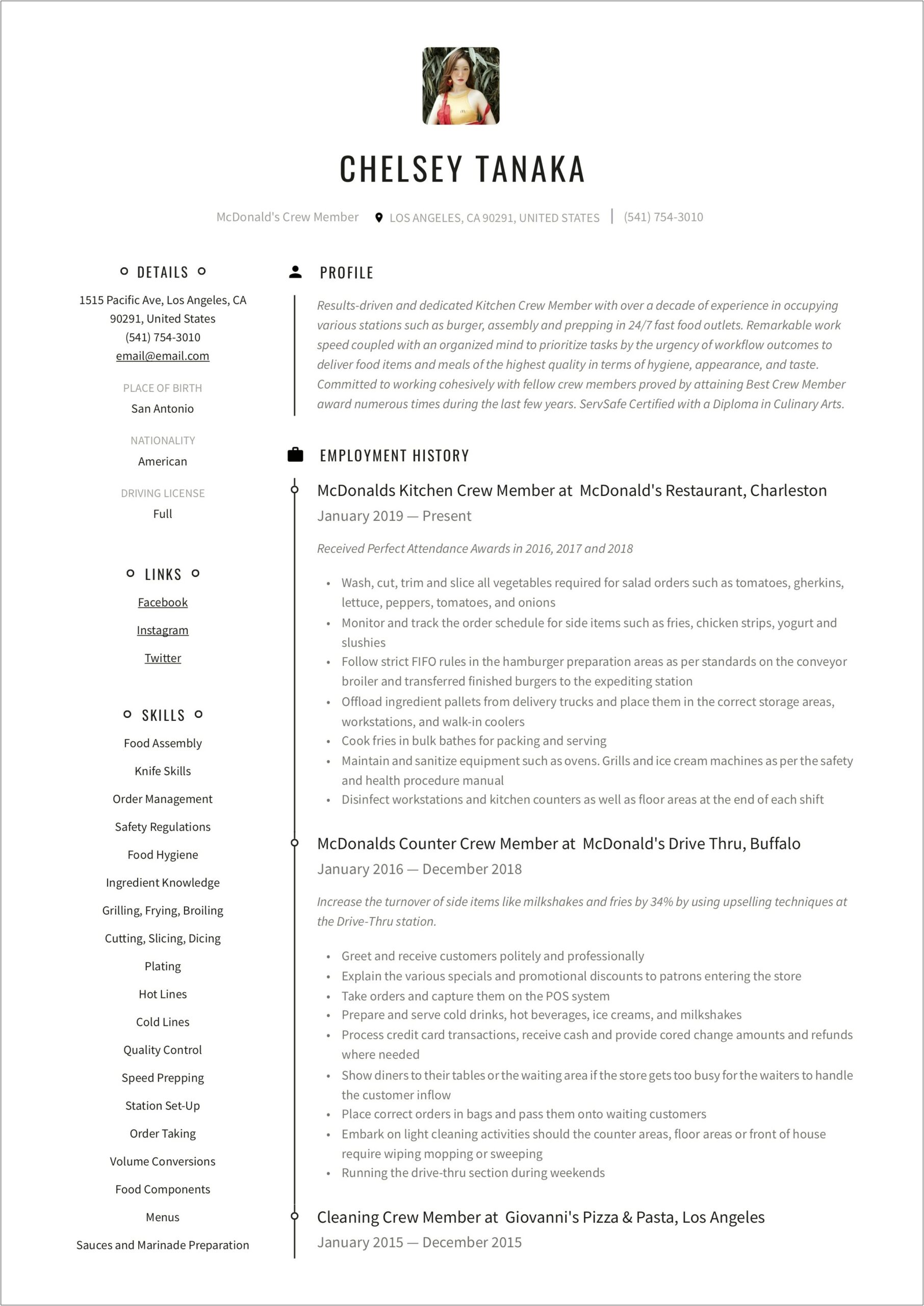 Mcdonald's Manager Job Description For Resume