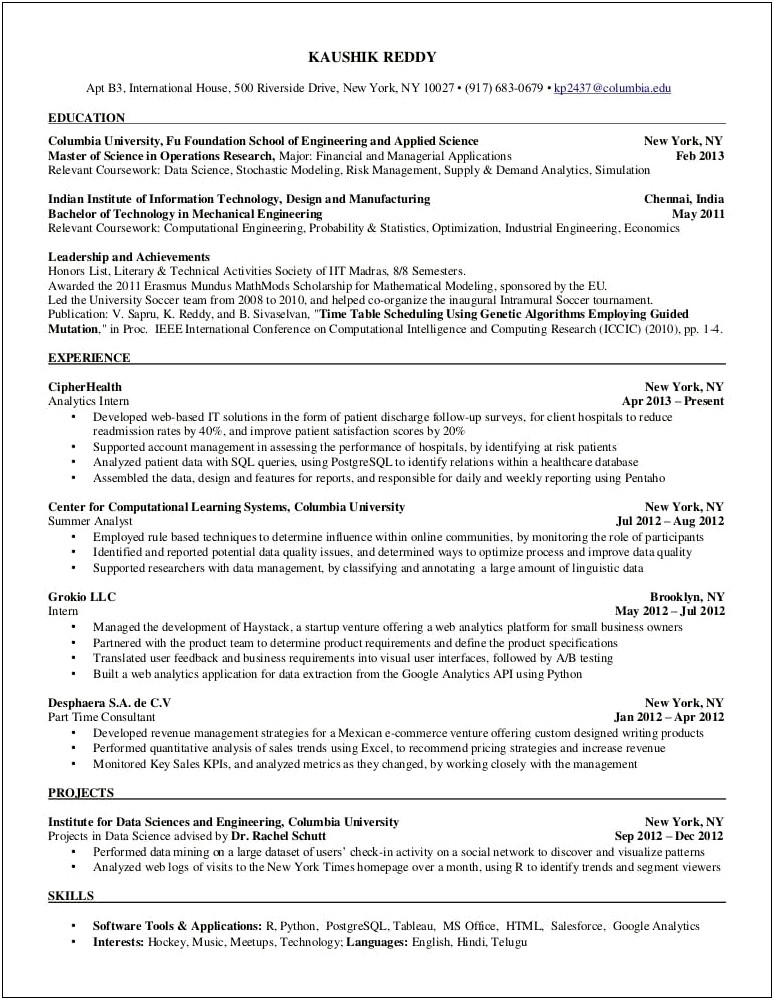 Mckinsey Business Analyst Sample Resume