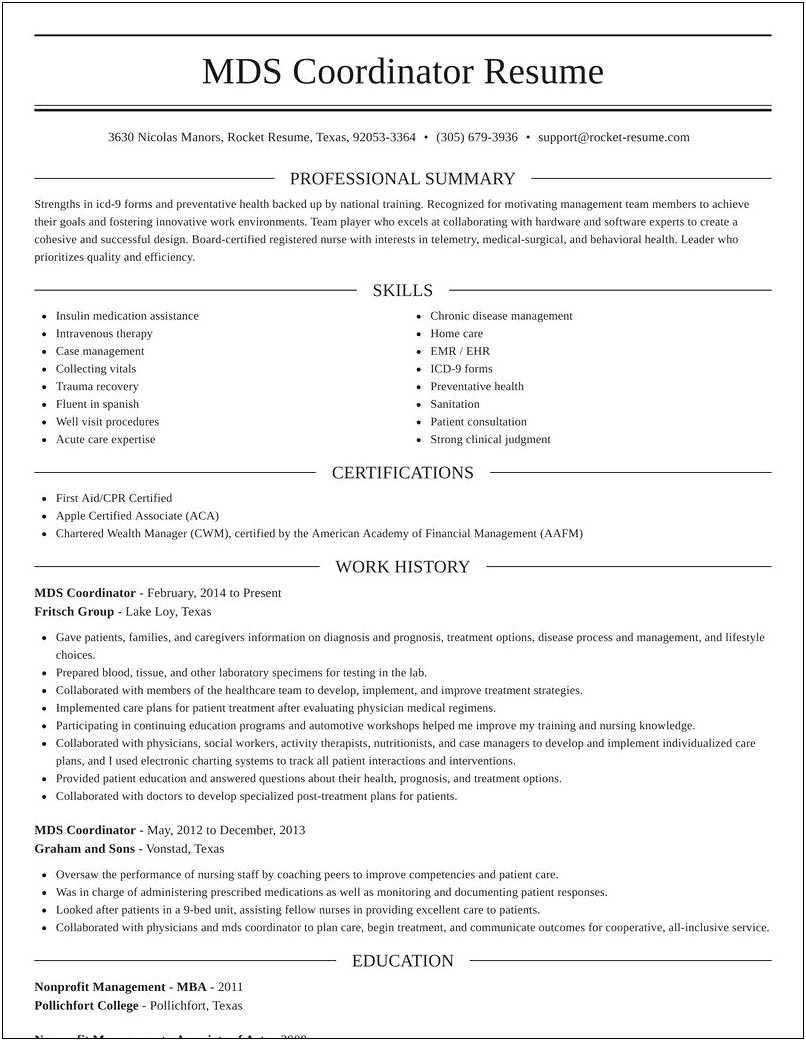 Mds Coordinator Job Description For Resume