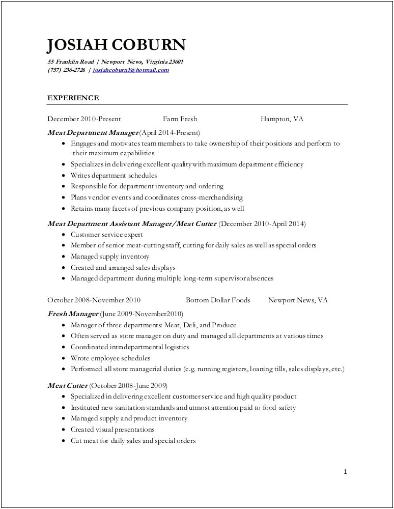 Meat Cutter Skills For Resume