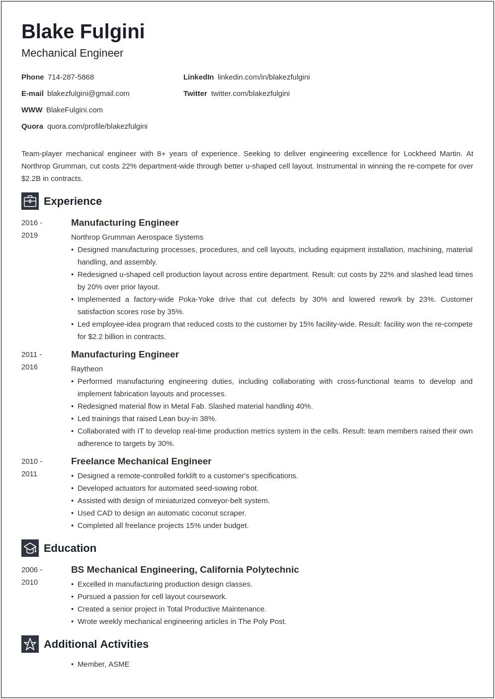 Mechanical Engineer Job Description For Resume