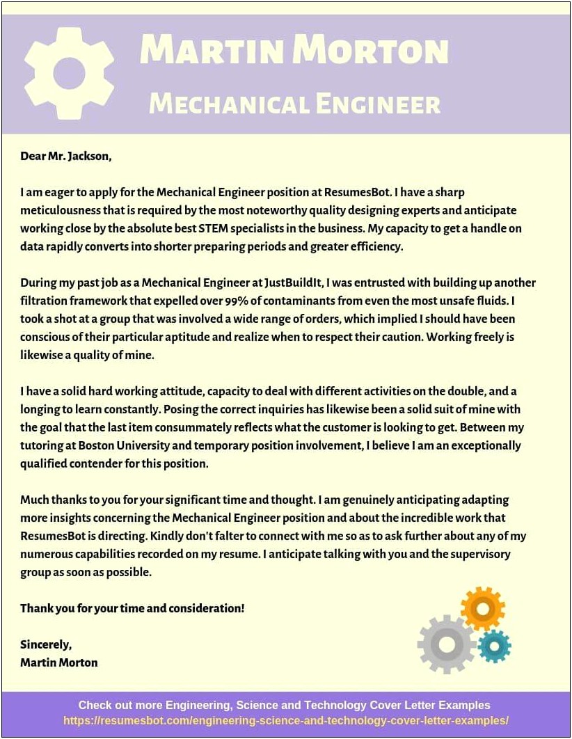 Mechanical Engineer Resume And Cover Letter