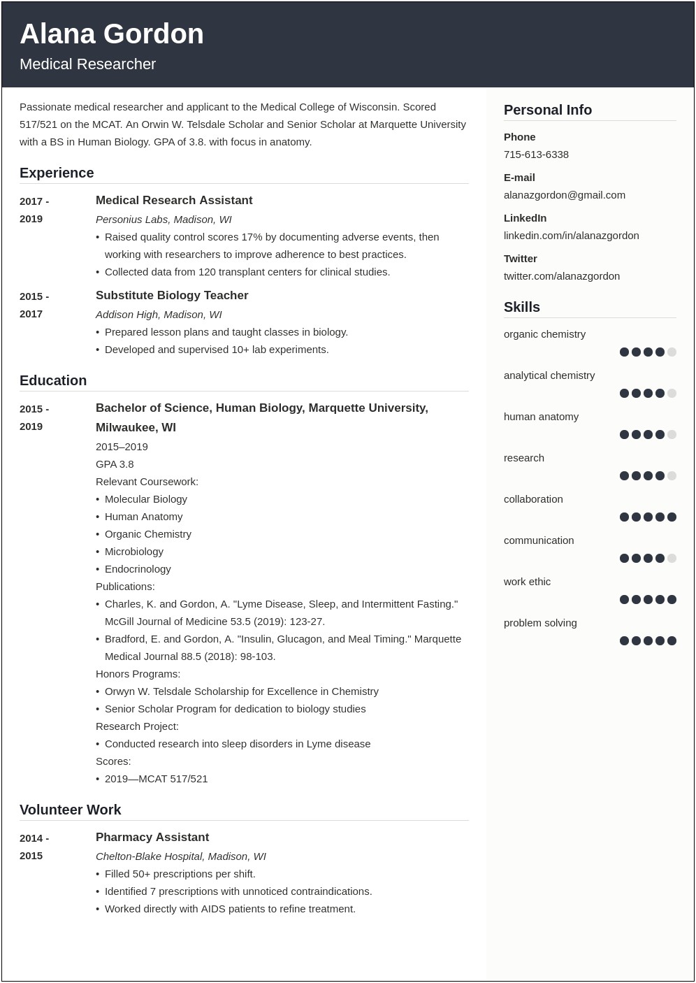 Med School Application Resume Awards Section