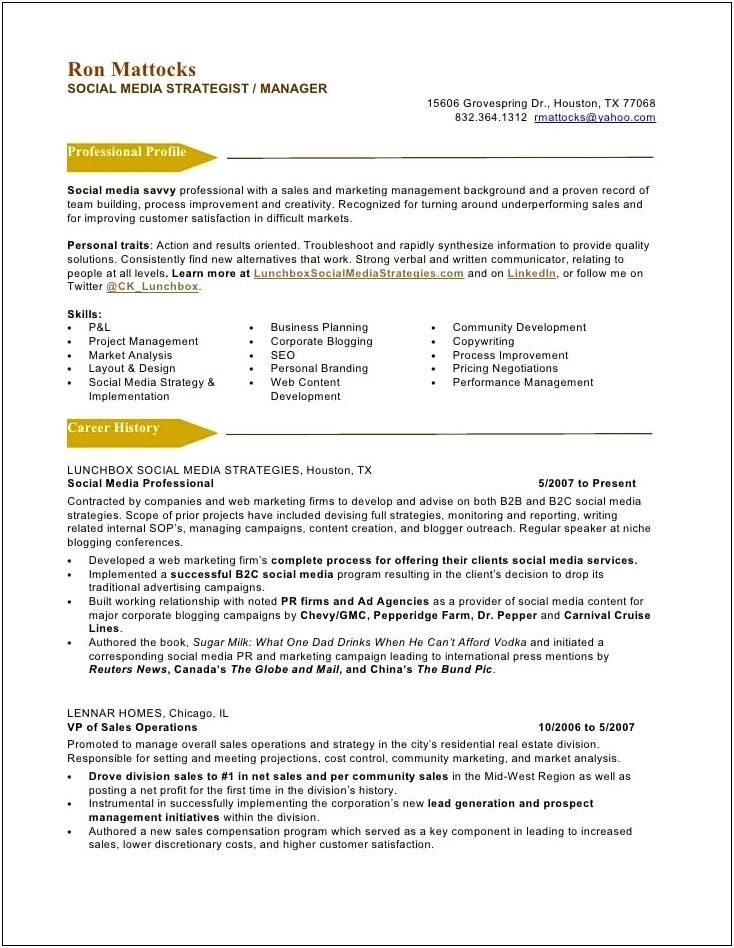 Media And Marketing Resume Examples