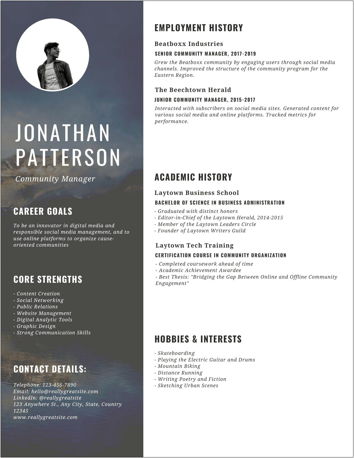Media Relation Manager Resume Example