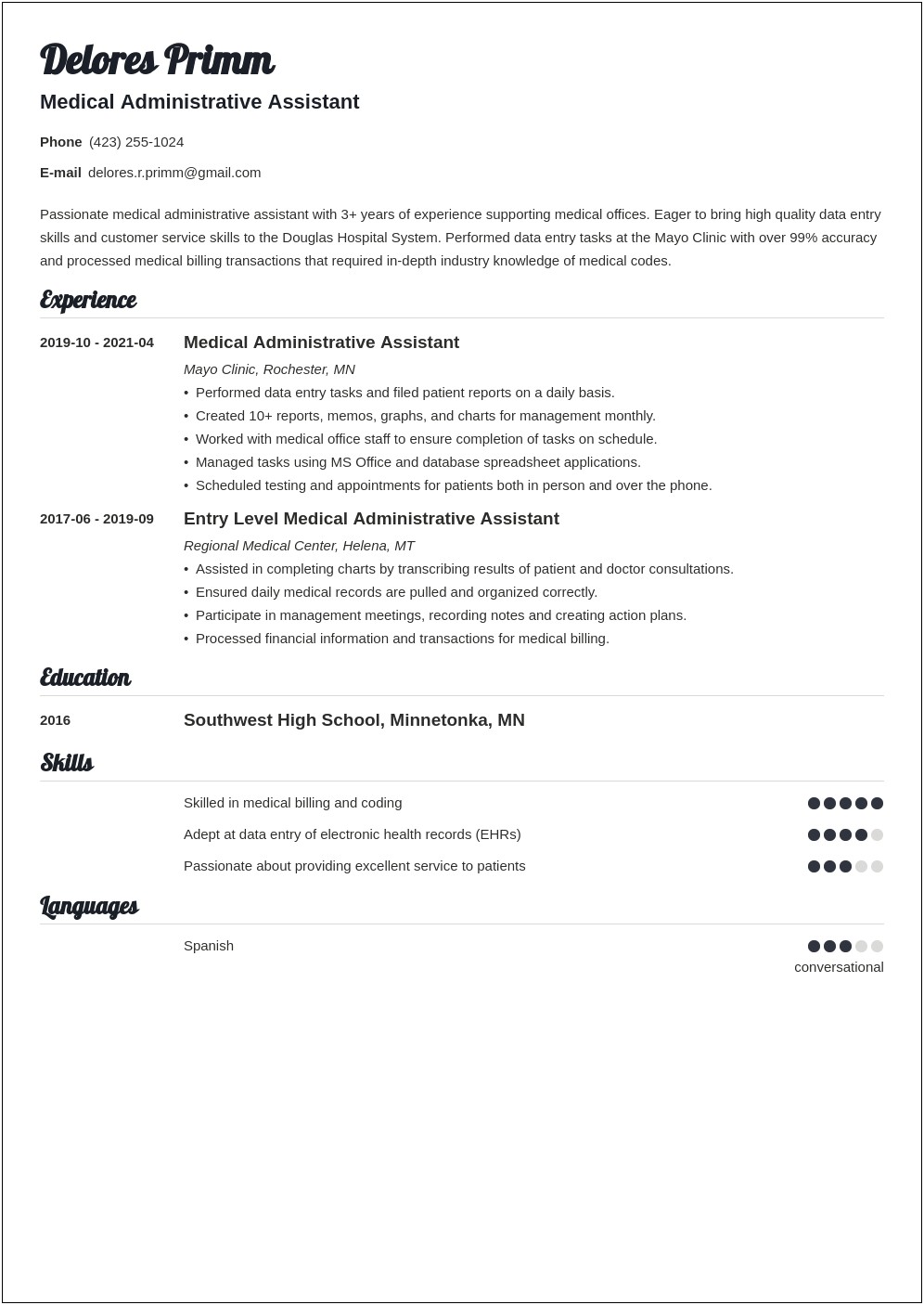 Medical Administrative Assistant Resume Examples