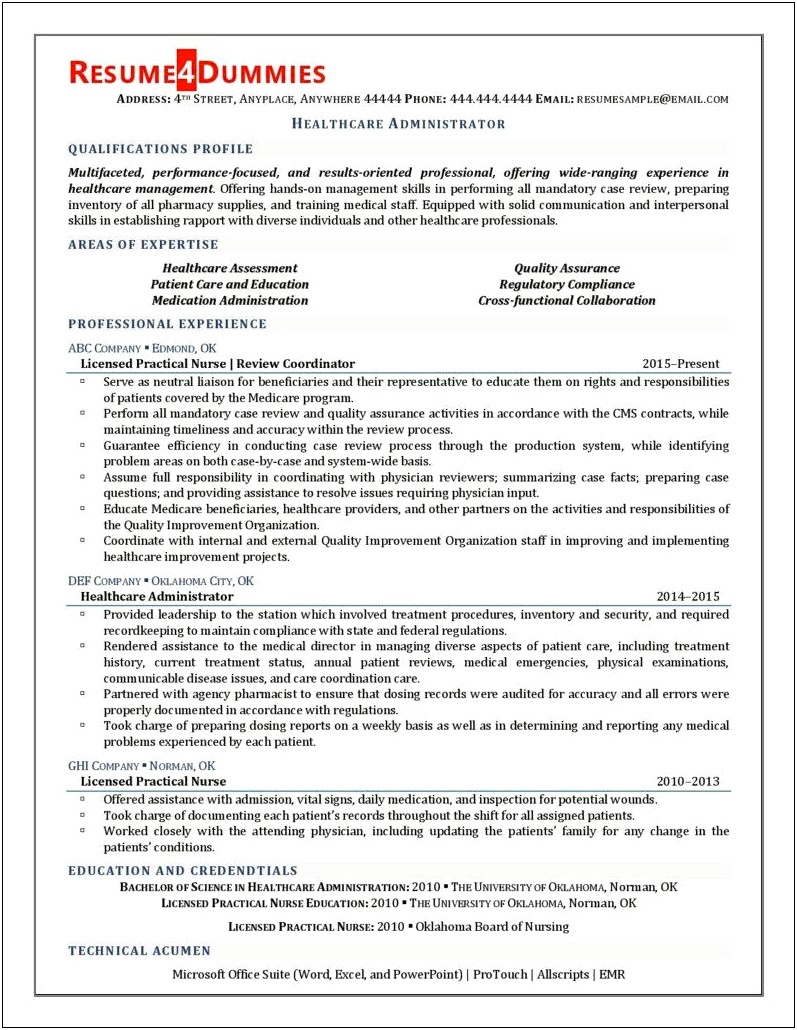 Medical Administrative Resume Objective Examples