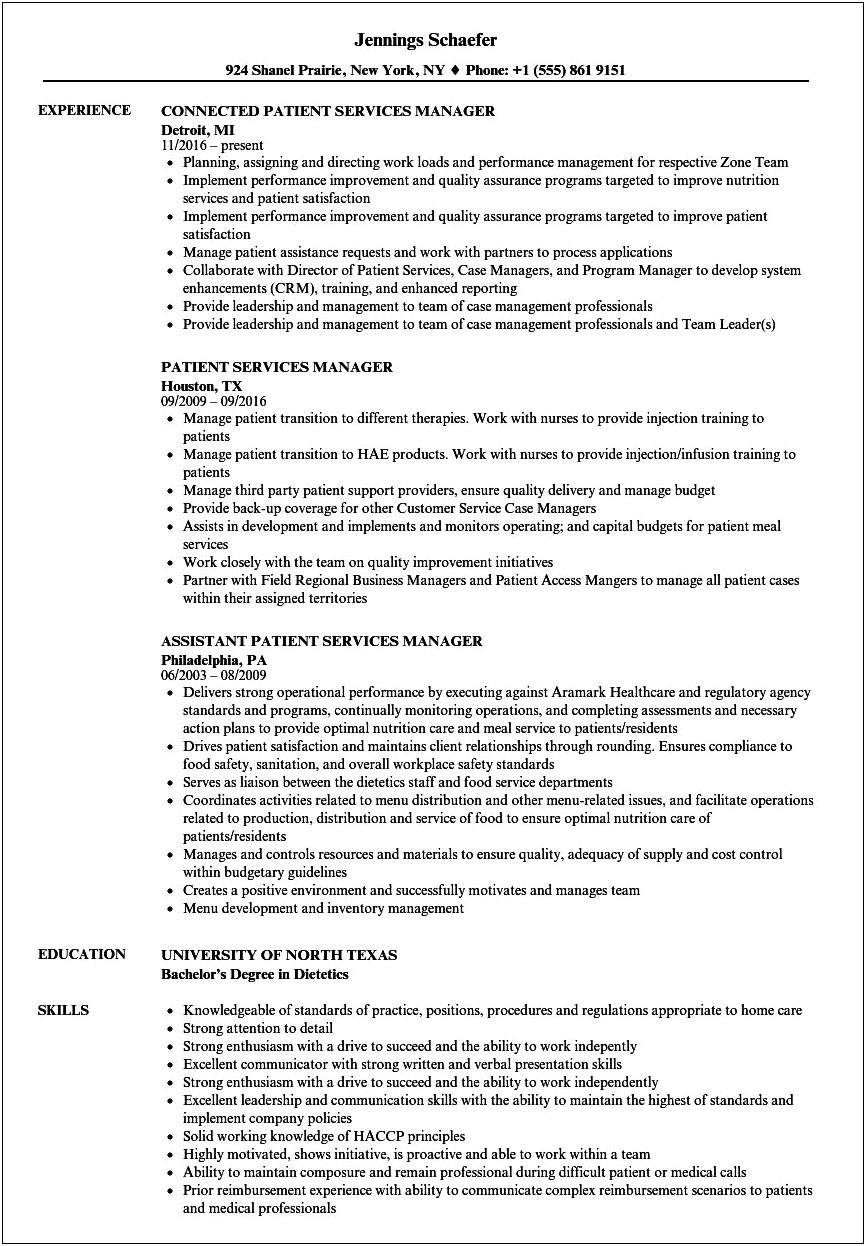 Medical And Health Services Manager Resume