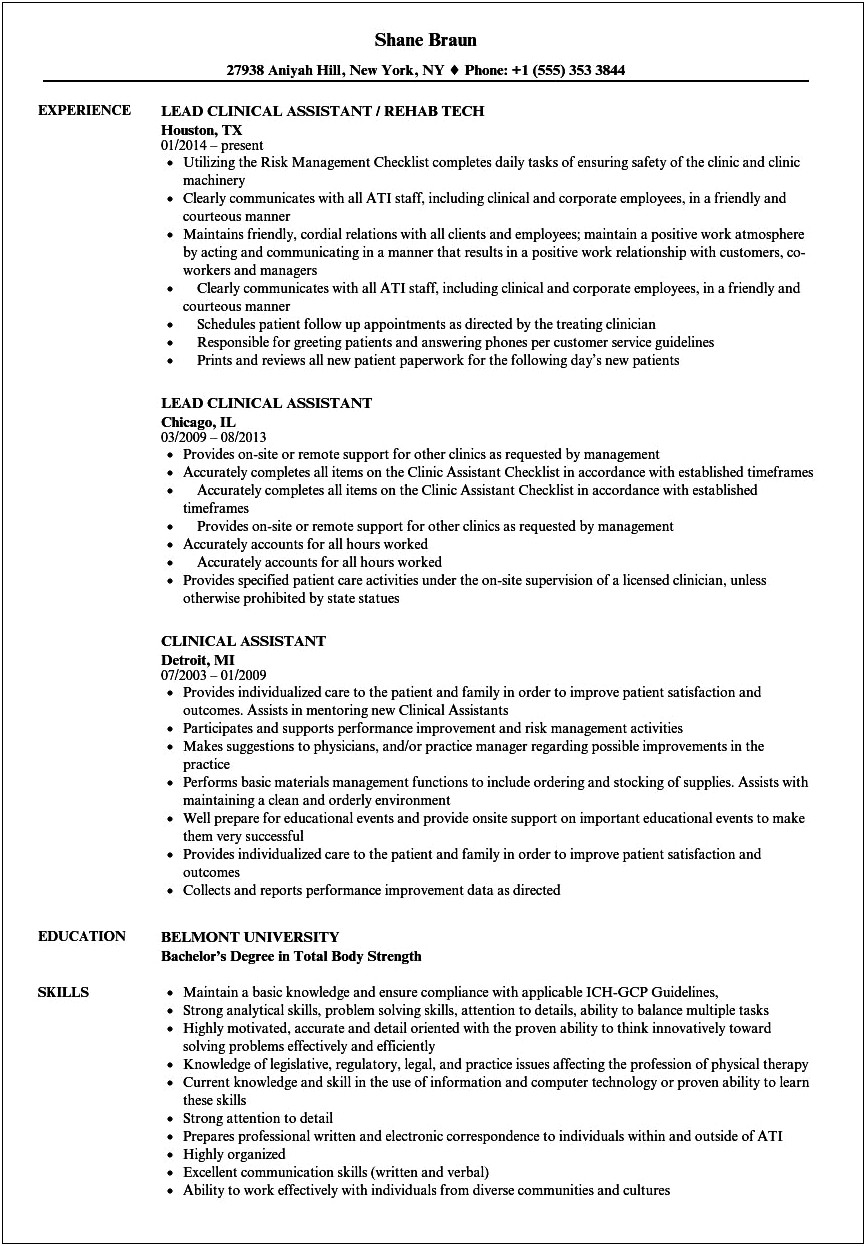 Medical Assistant Clinic Resume Example