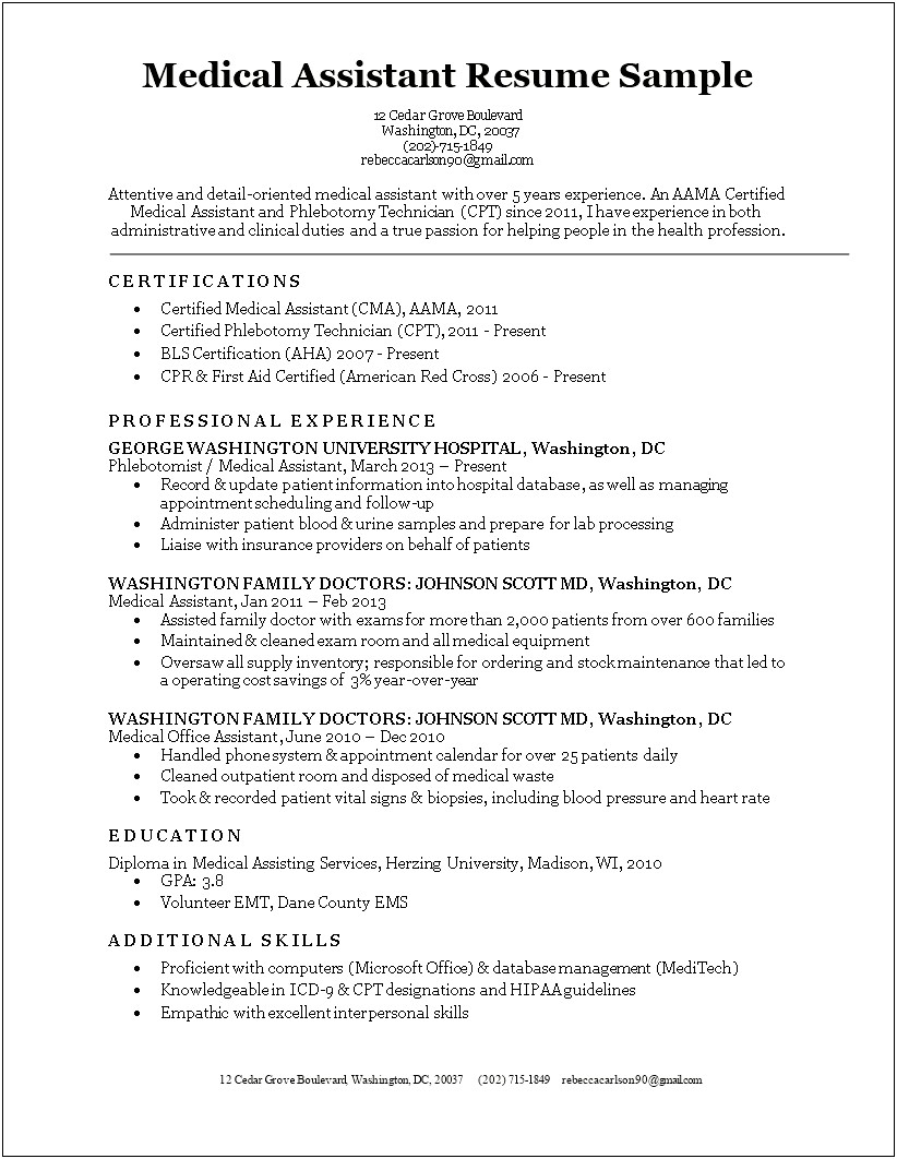 Medical Assistant Clinical Skills Resume