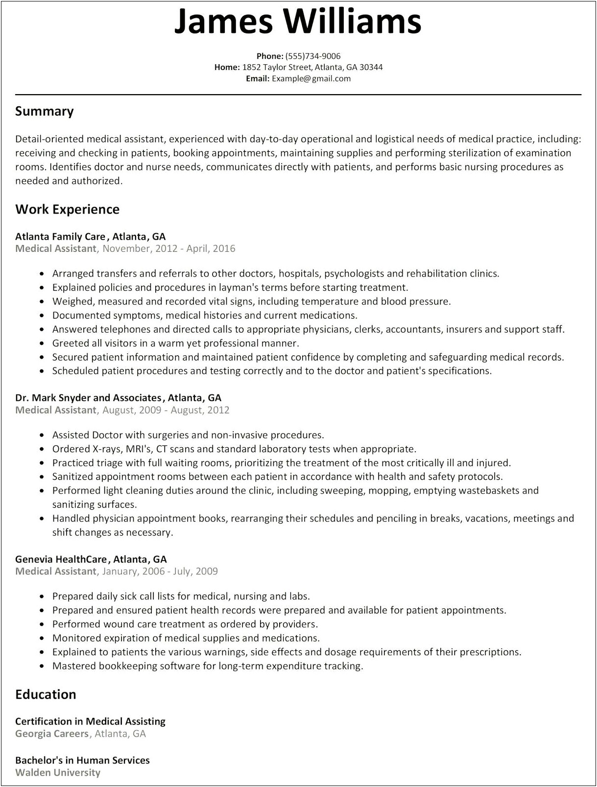 Medical Assistant Entry Level Description For Resume