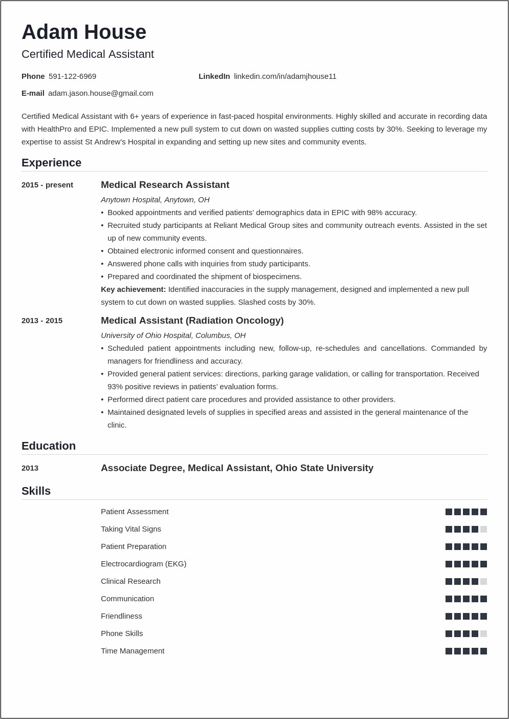 Medical Assistant Job Summary Resume
