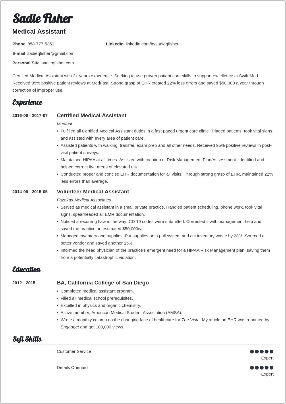 Medical Assistant Professional Summary For Resume
