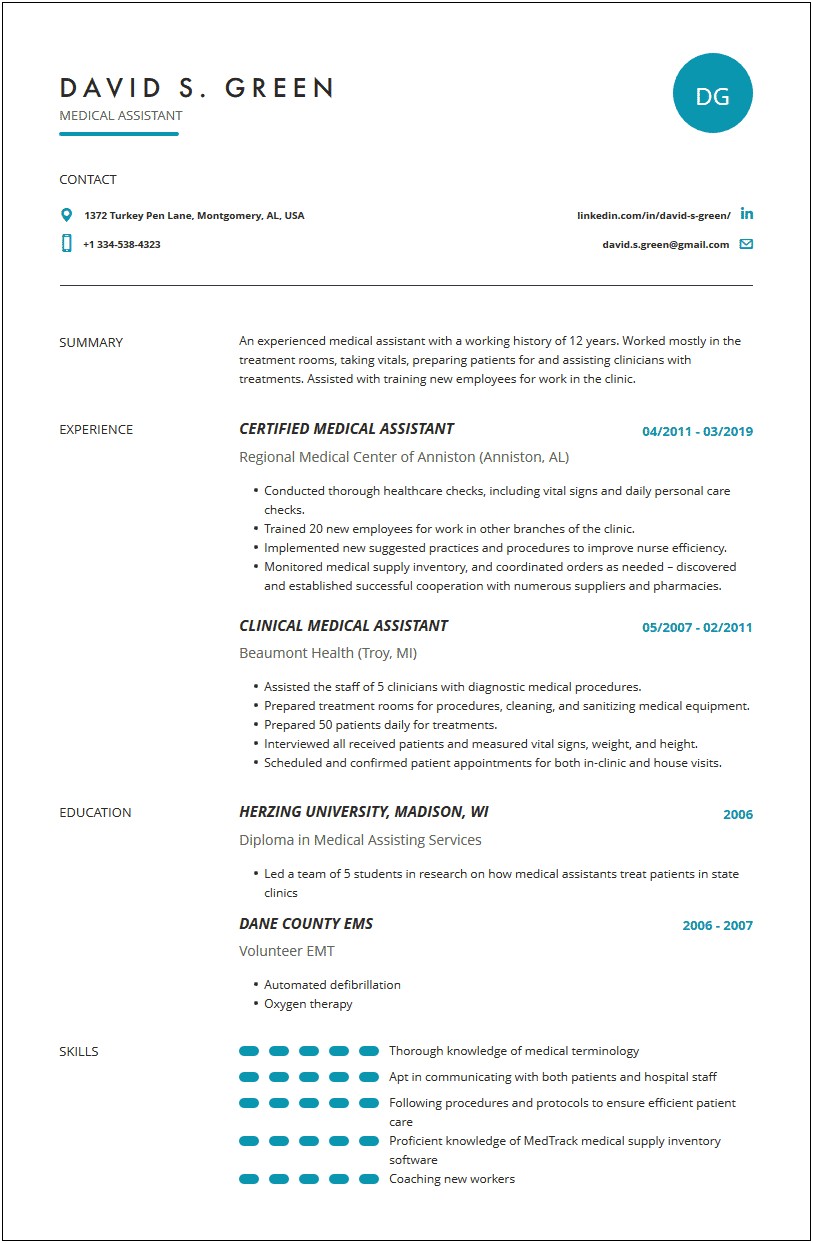 Medical Assistant Resume Layout Examples