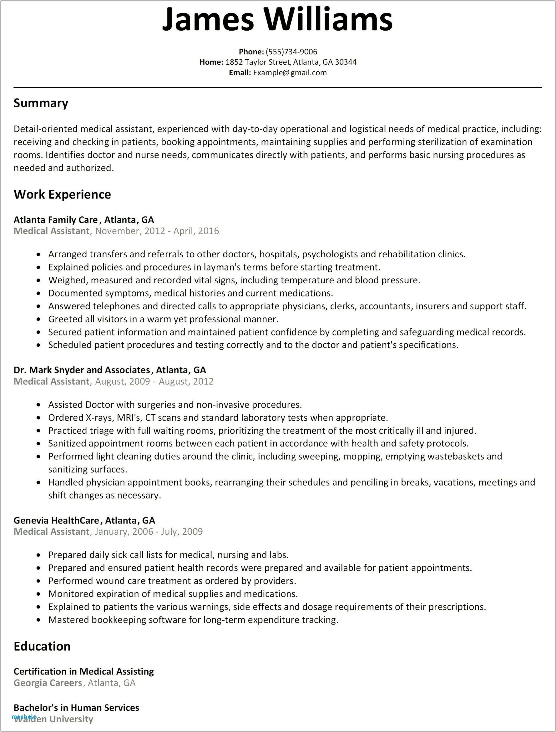 Medical Assistant Resume With No Experience Examples