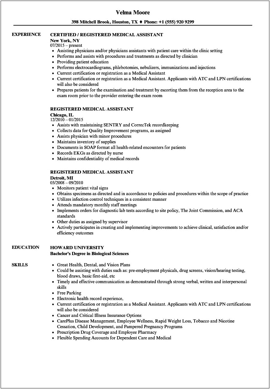 Medical Assistant Sample Resume 2015