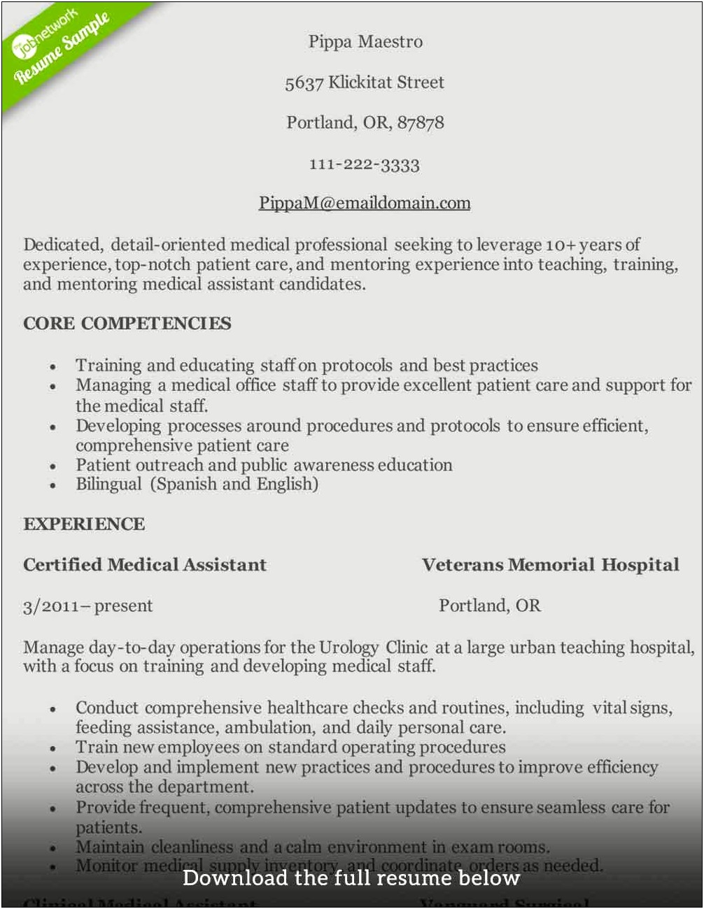 Medical Assistant Skills Abilities Resume