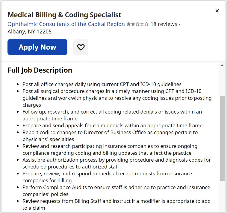 Medical Billing And Coding Description For Resume