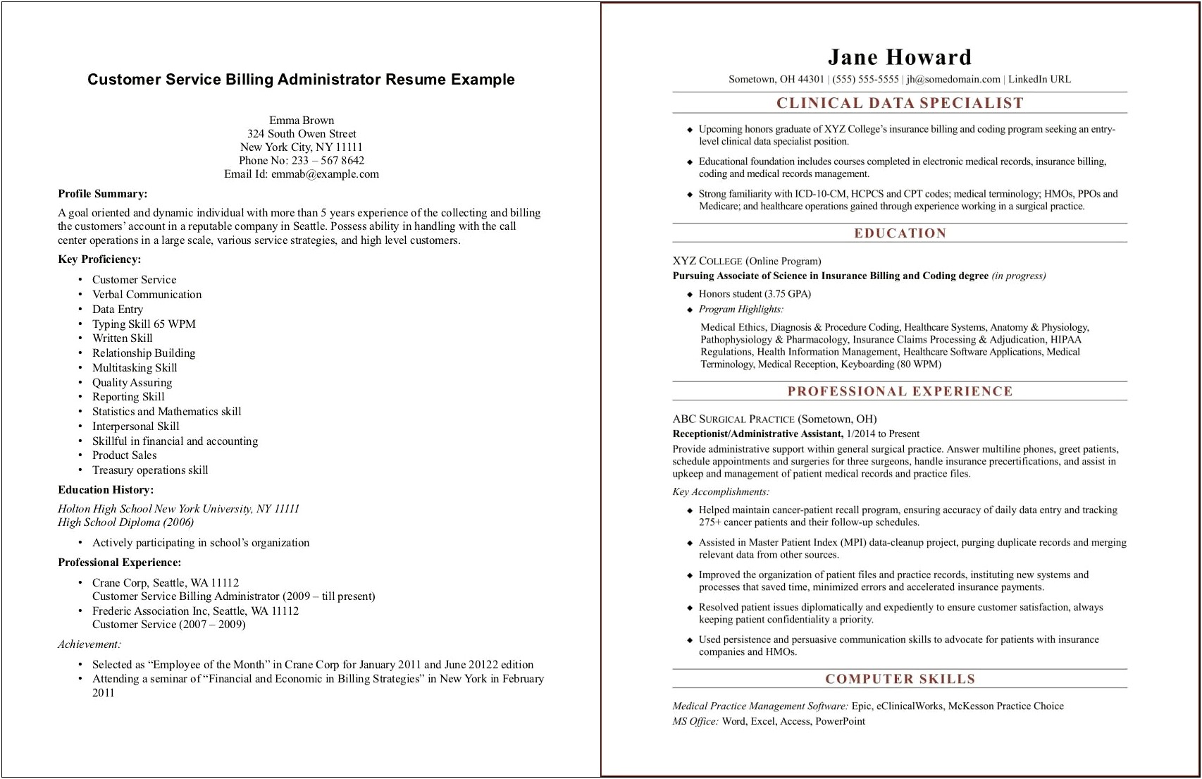 Medical Billing And Coding Resume No Experience
