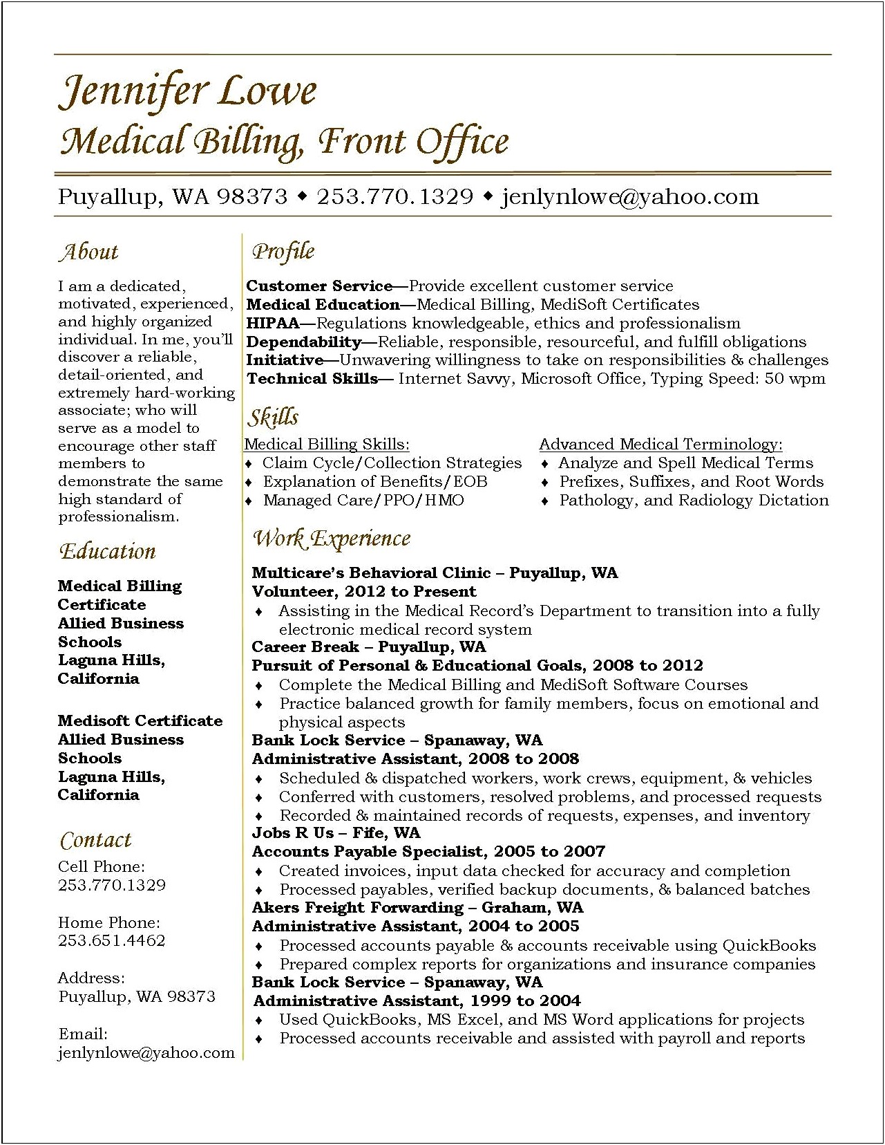 Medical Billing And Coding Resume Templates