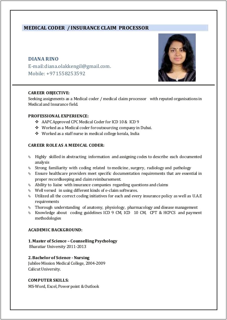 Medical Billing And Coding Specialist Resume Examples