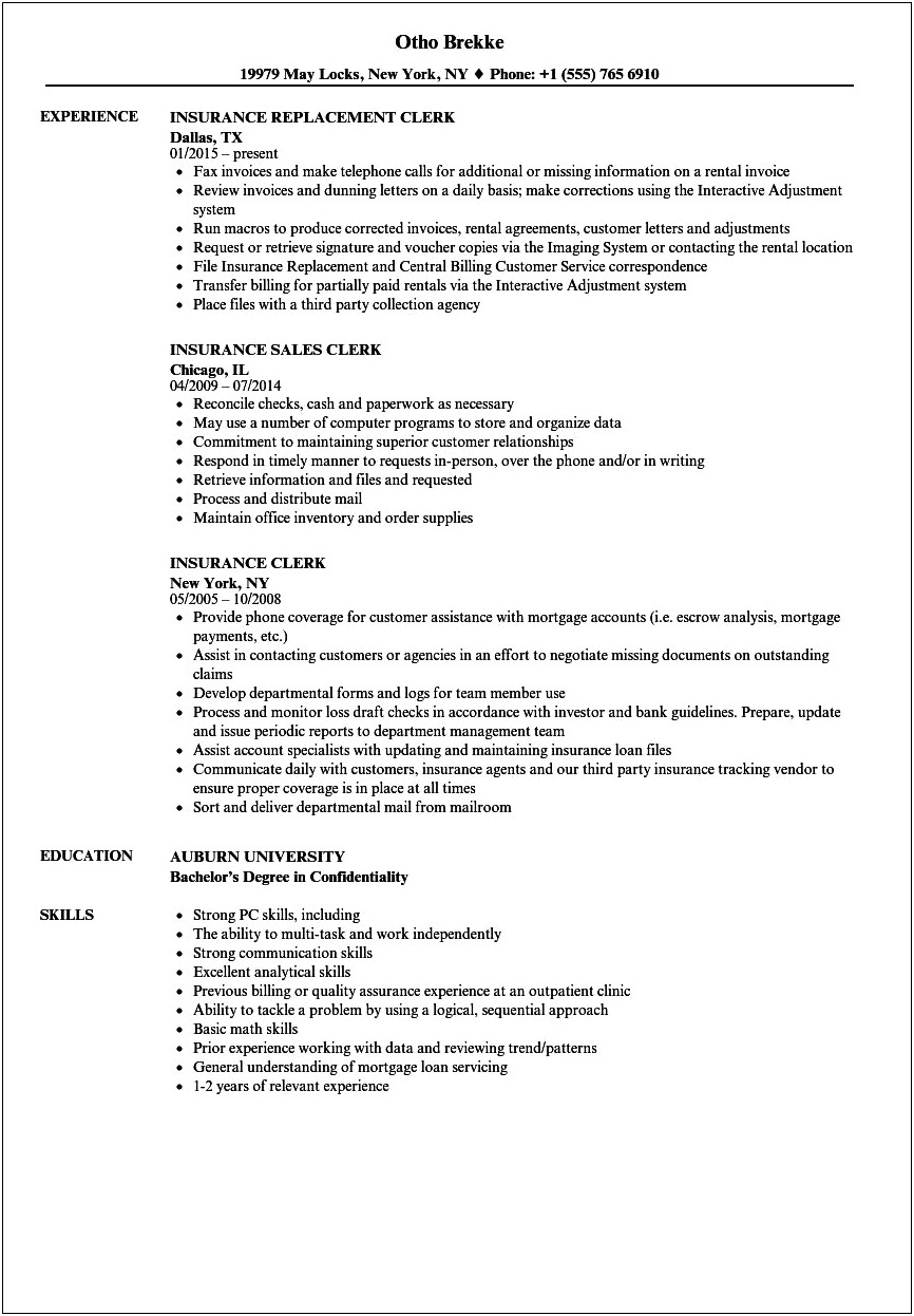 Medical Billing Clerk Job Description For Resume