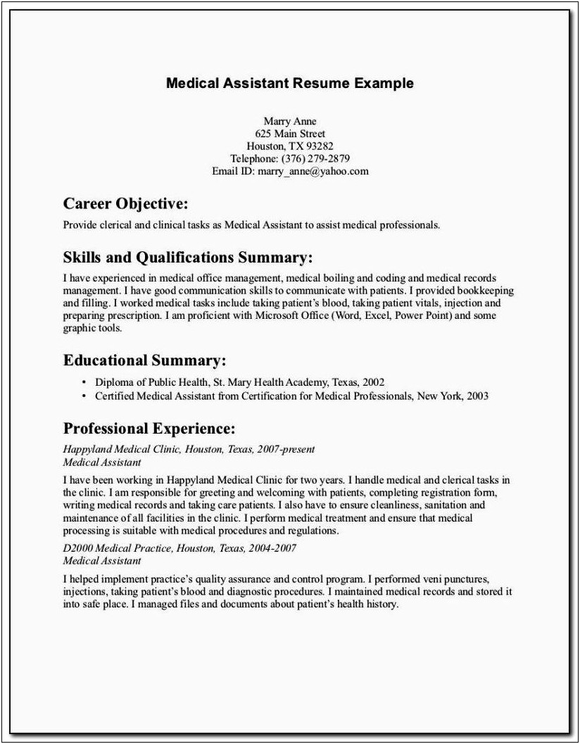 Medical Billing Specialist Resume Example