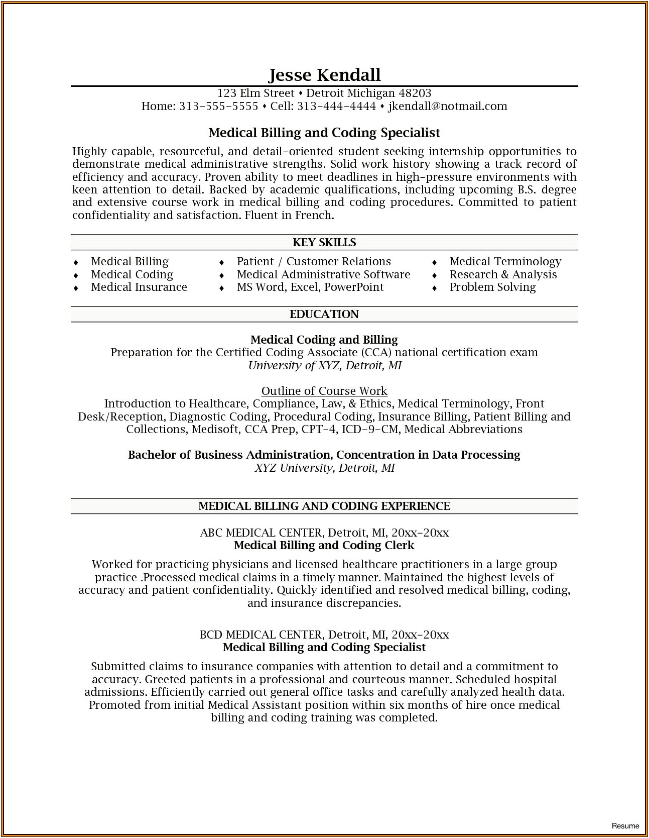 Medical Billing Specialist Resume Examples