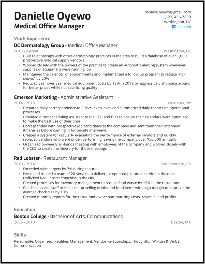 Medical Business Office Manager Resume