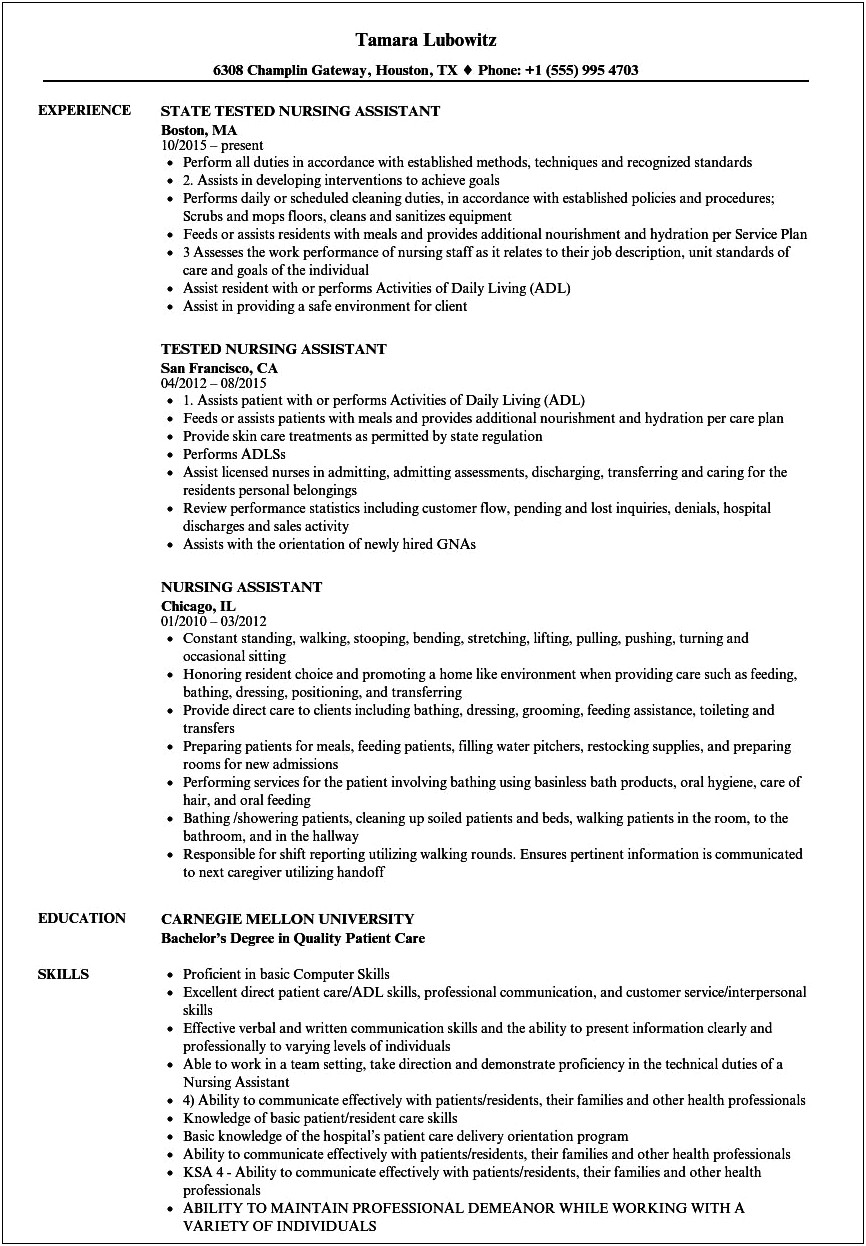Medical Care Unit Assistant Resume Objective