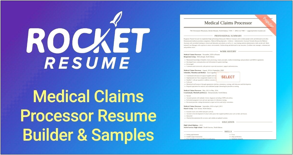 Medical Claim Processor Sample Resume