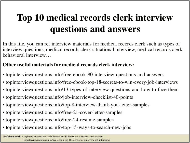 Medical Clerk Job Description For Resume