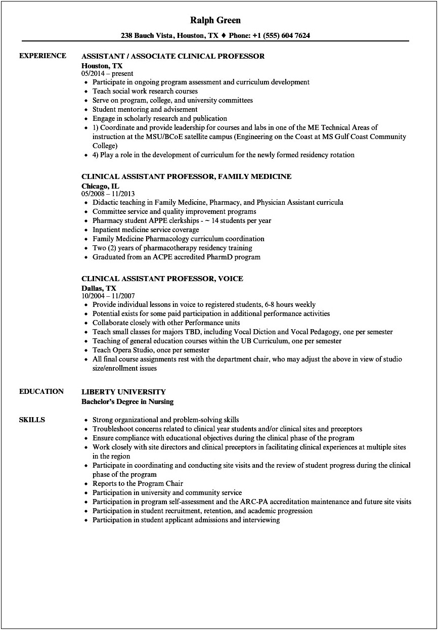 Medical Clinical Instructor Job Description Resume