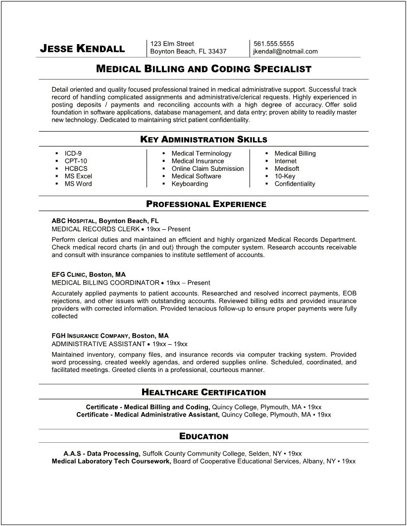 Medical Coder Professional Resume Example