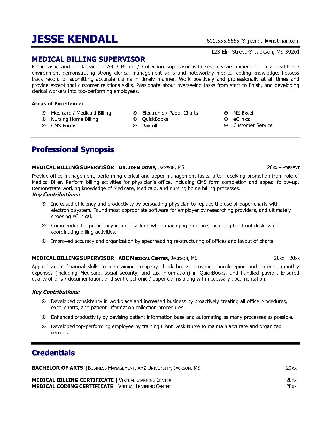 Medical Coding And Billing Resume Template