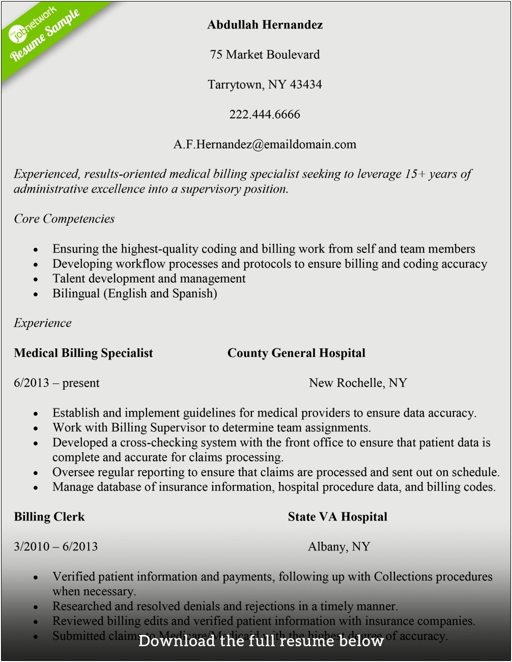 Medical Coding Resume Examples For Freshers