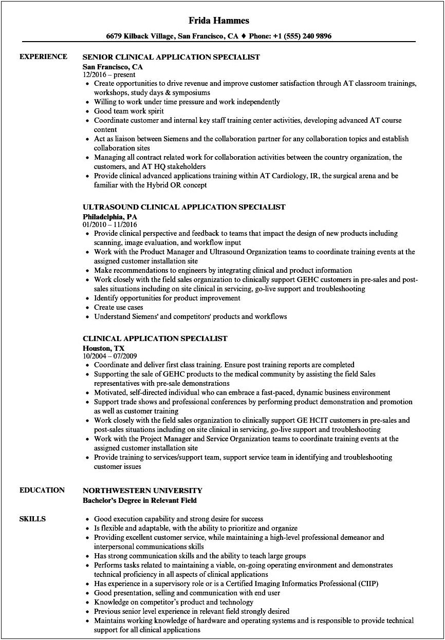 Medical Devices Application Specialist Hr Resume Sample