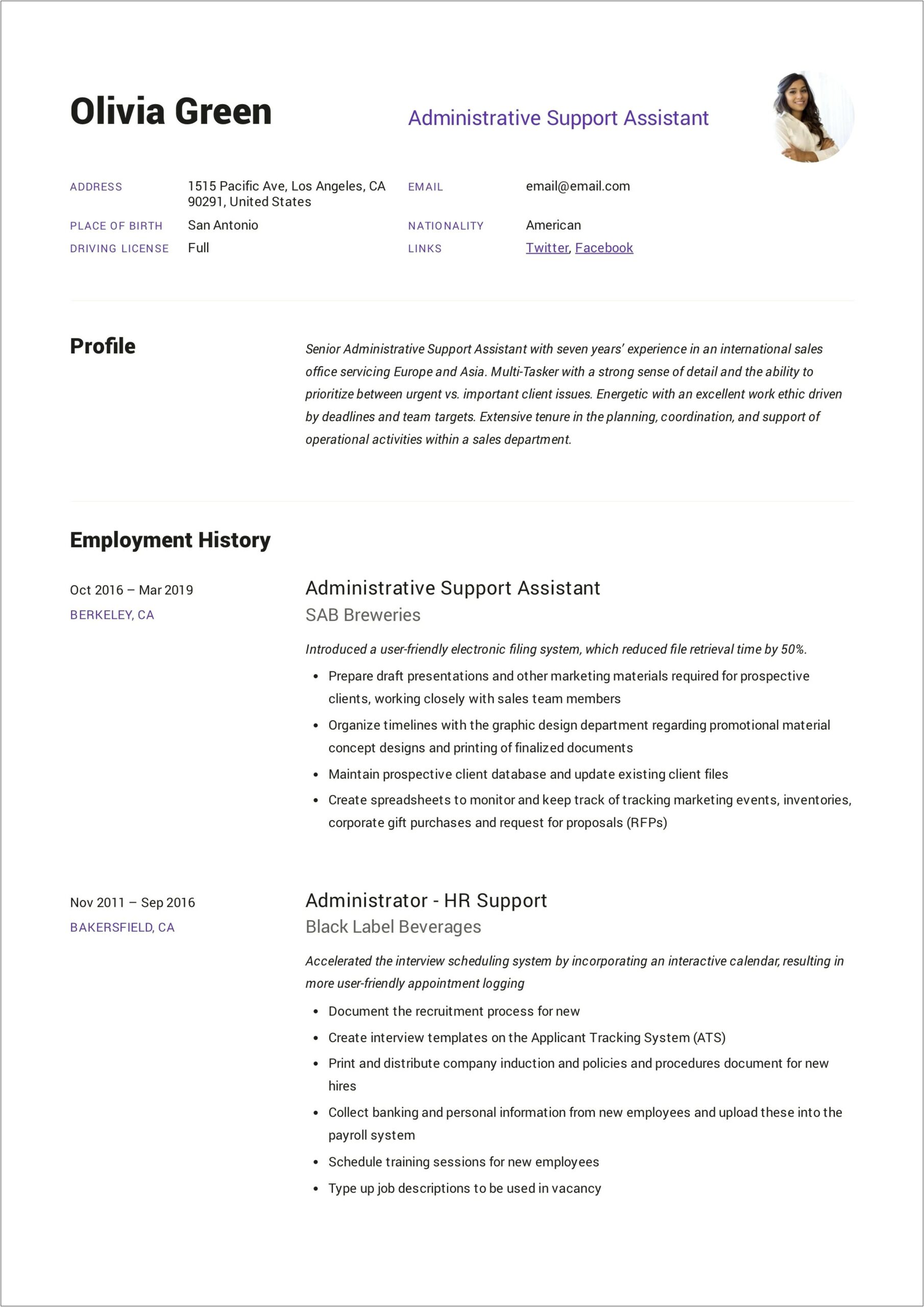 Medical Front Office Coordinator Resume Example